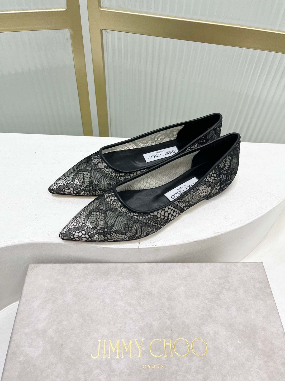 Jimmy 26s Ballet Flats Black Lace Sheepskin 605958