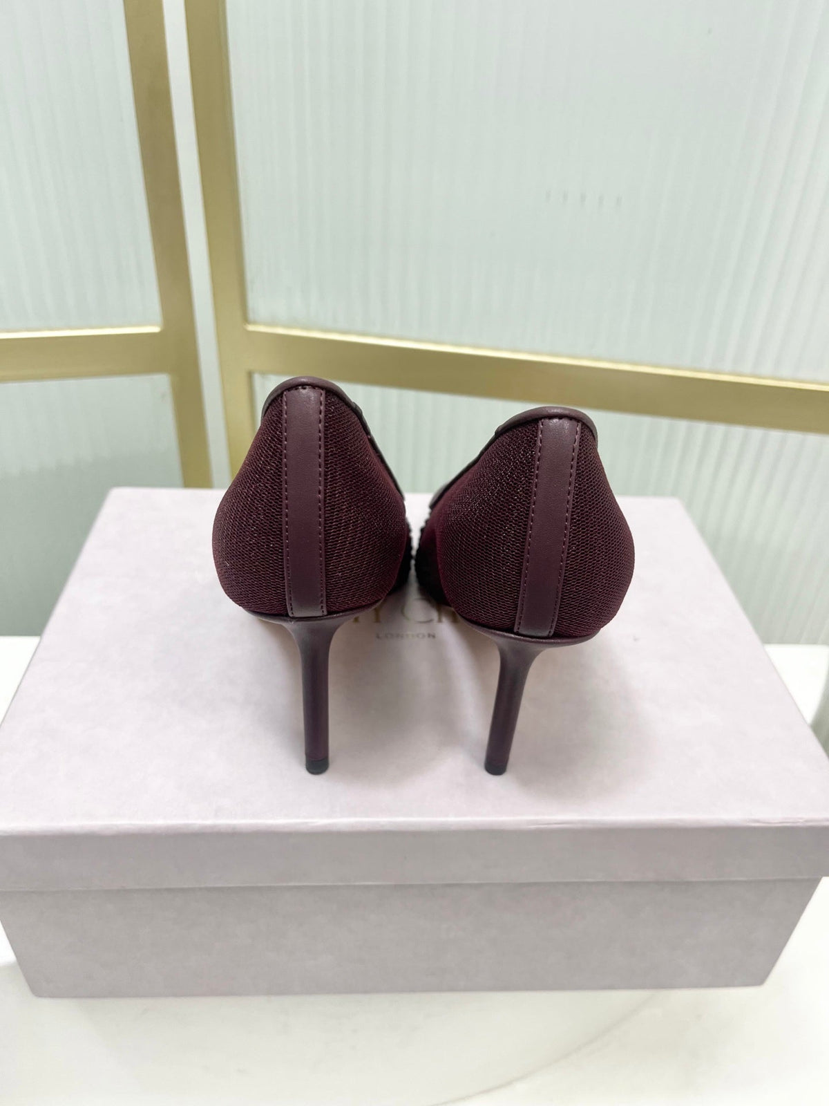 Jimmy 26s High Heels 85 Burgundy Rhinestones Mesh Sheepskin 605982