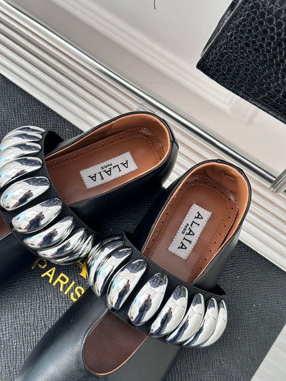 ballet flat silver jewel black lambskin