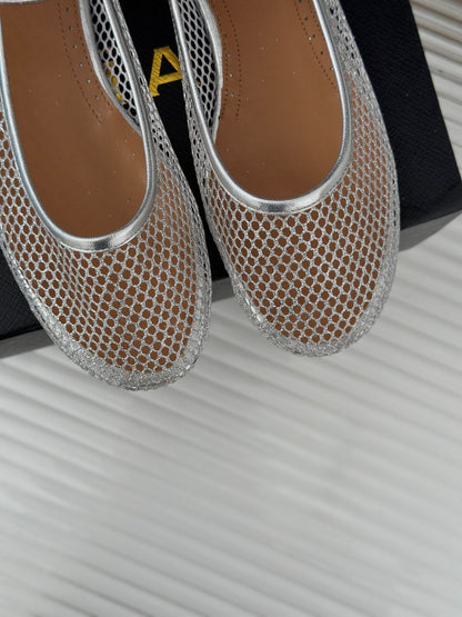 Alaia Mary Jane Ballet Flat Silver Lambskin 293236