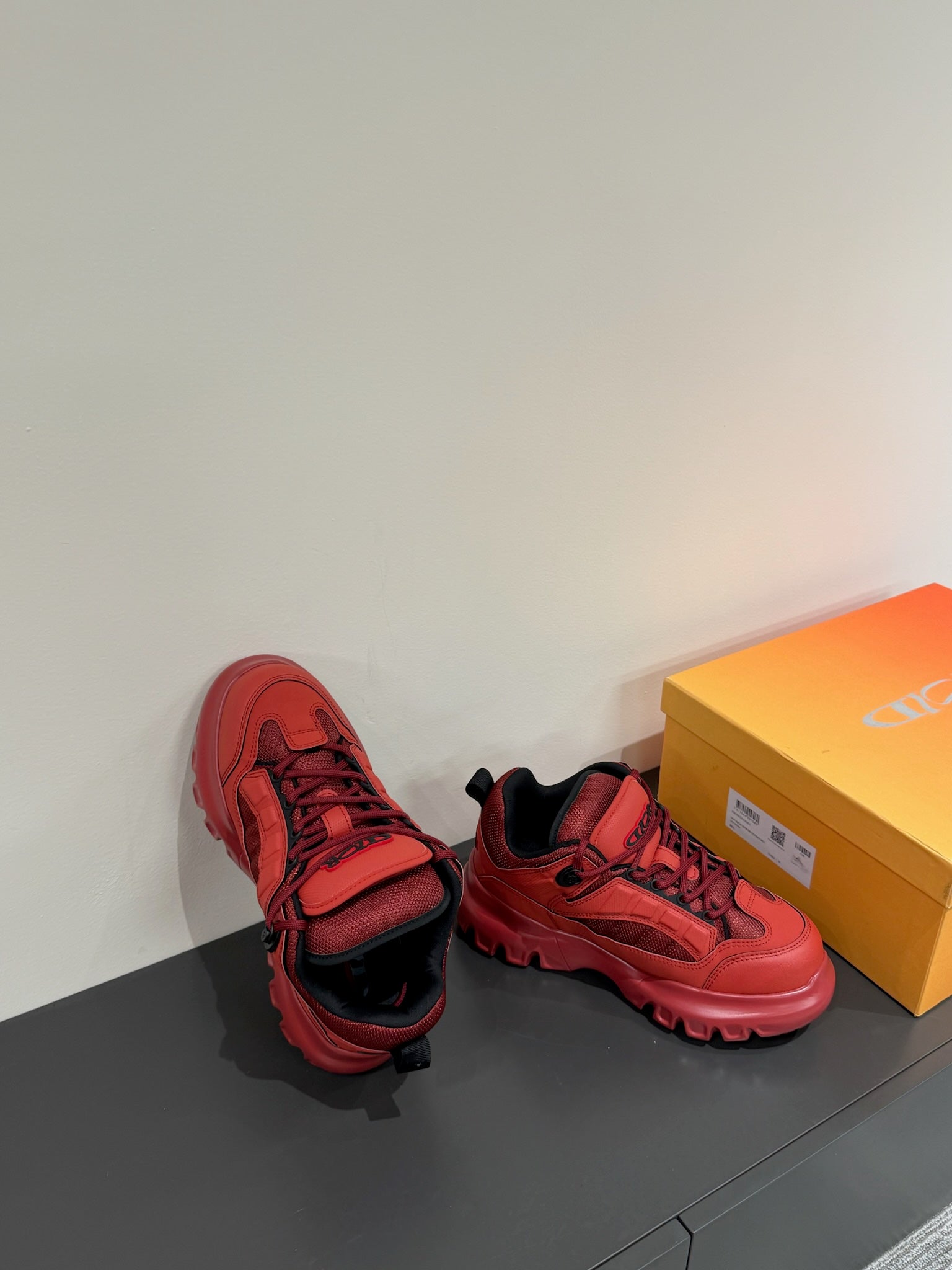 CD Sneaker In Red Mix Burgundy Calfskin And Mesh Fabric 109252