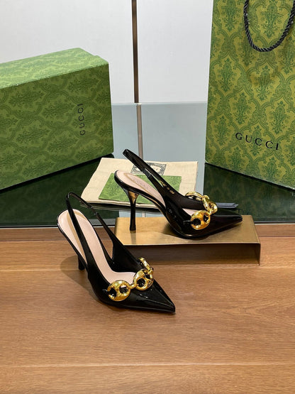 GG HIGH SLINGBACK 10.5 CM IN BLACK GLOSSY CALFSKIN