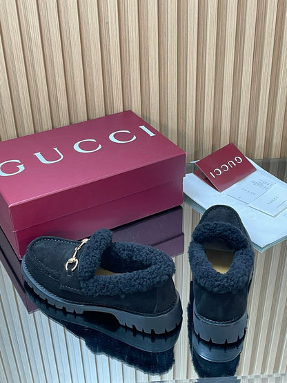 Gucci 2025 Horsebit Loafer Black Suede Wool 563043