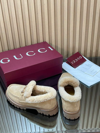 Gucci 2025 Horsebit Loafer Beige Suede Wool 563048