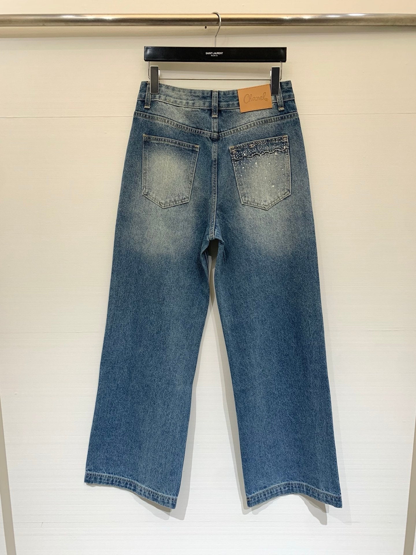 Chanel 2026 Rhinestone-Embellished Straight-Leg Jeans 155198