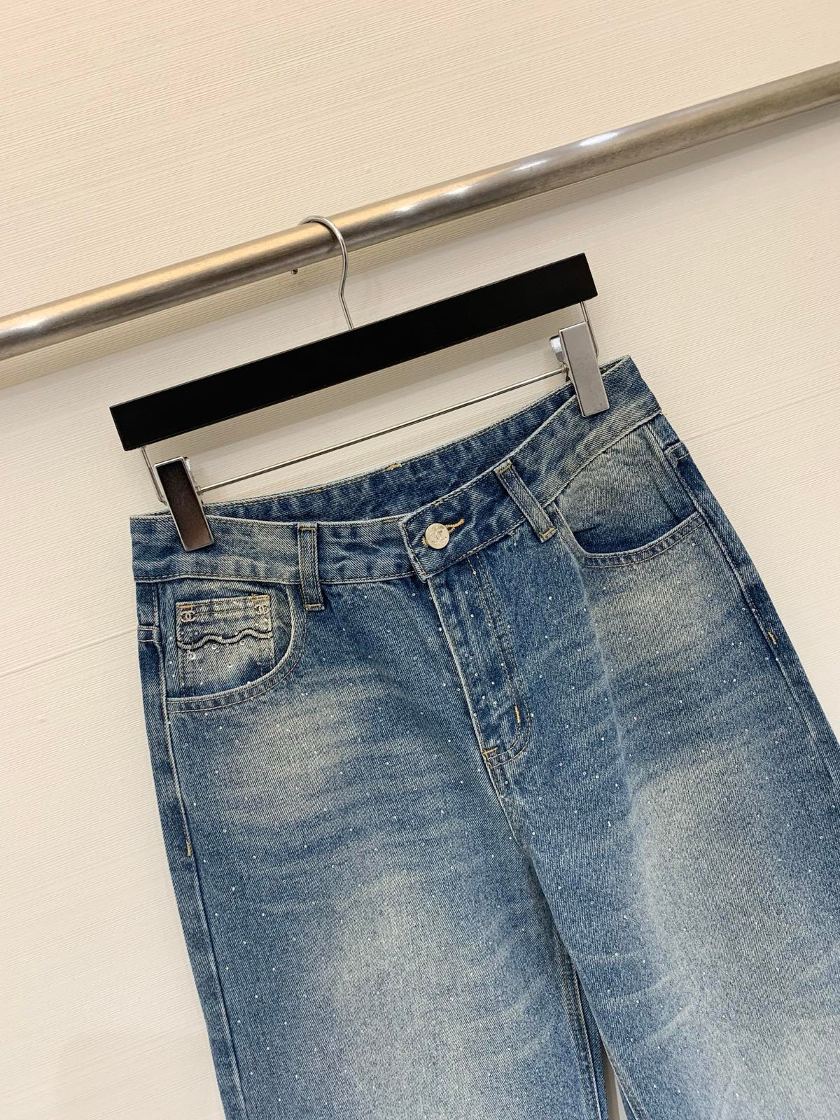 Chanel 2026 Rhinestone-Embellished Straight-Leg Jeans 155198
