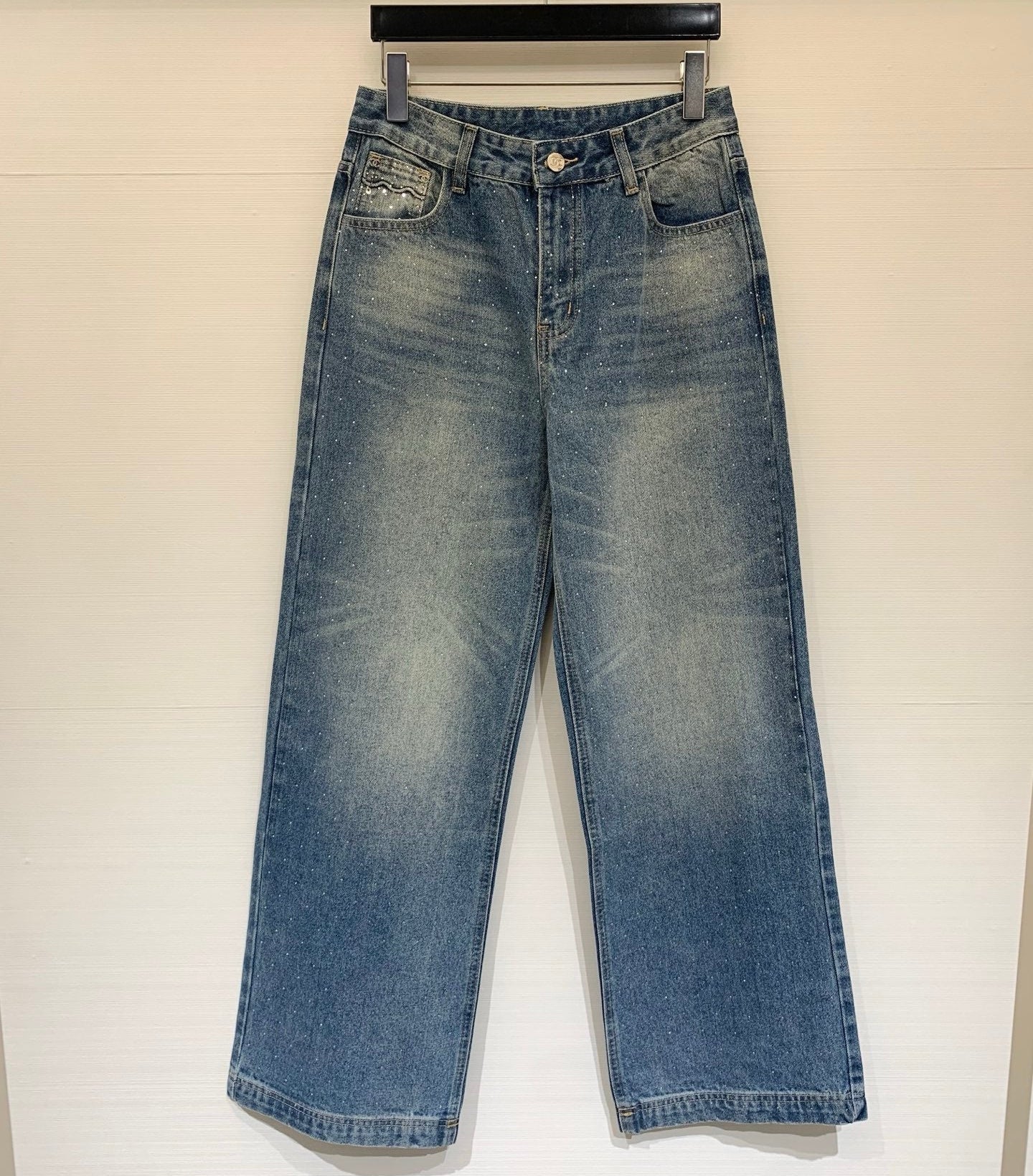 Chanel 2026 Rhinestone-Embellished Straight-Leg Jeans 155198