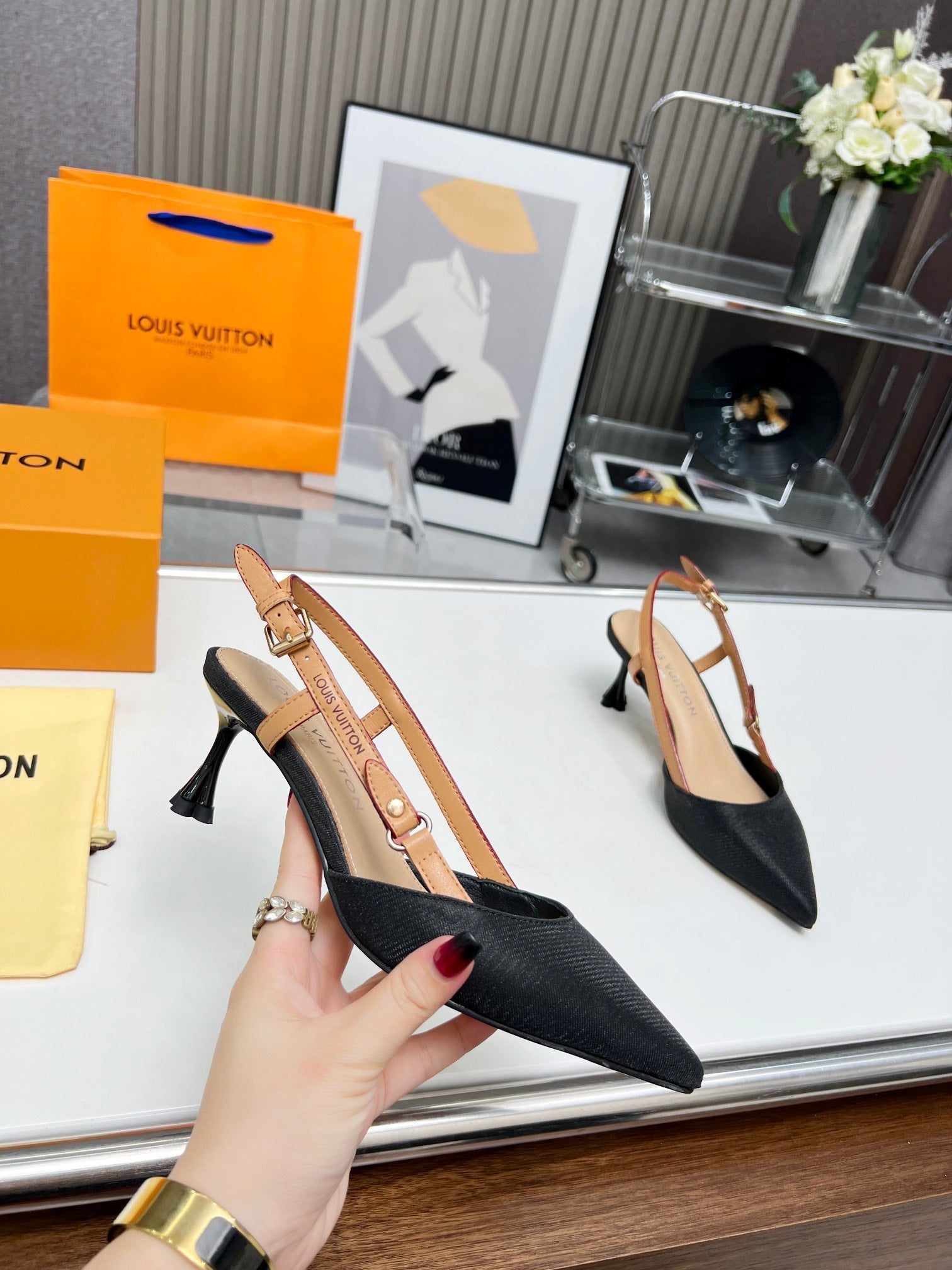 LV Blossom Slingback Pump 55mm Black Embroidered fabric 218285
