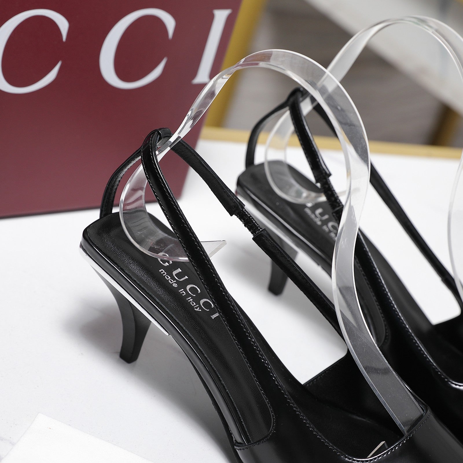 GG 26ss Slingback 60 Black Sheepskin 601093