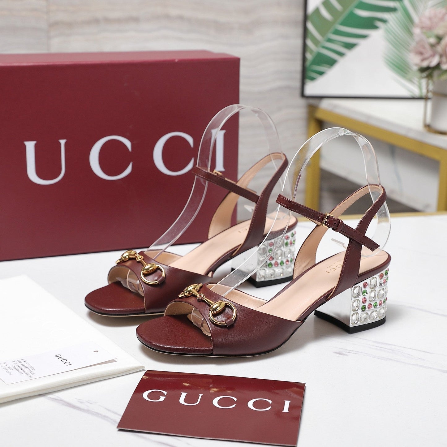 GG 26ss Sandals 55 Burgundy Beige Sheepskin 601097