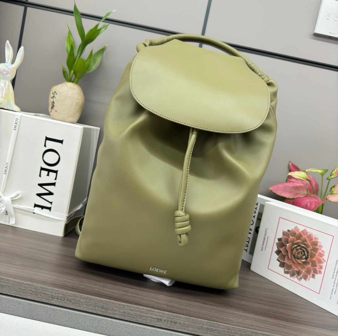 Loewe 2025 Flamenco Backpack 40cm Olive Green Calfskin 274688