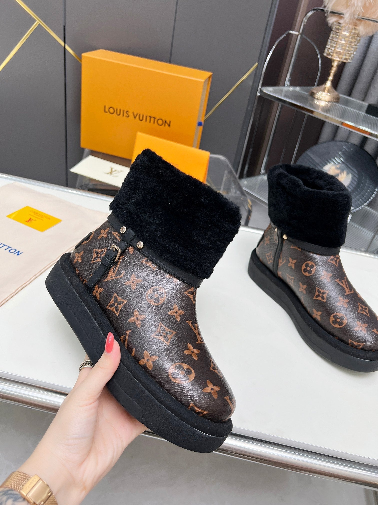 LV Aspen Platform Ankle Boot Dark Brown Monogram Cowhide