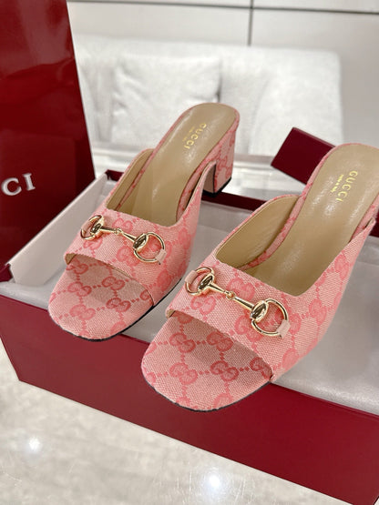 GC Horsebit Slide Pink Canvas Cowhide 292407