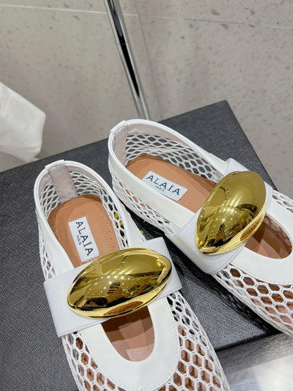 ballet flat jewel fishnet white lambskin