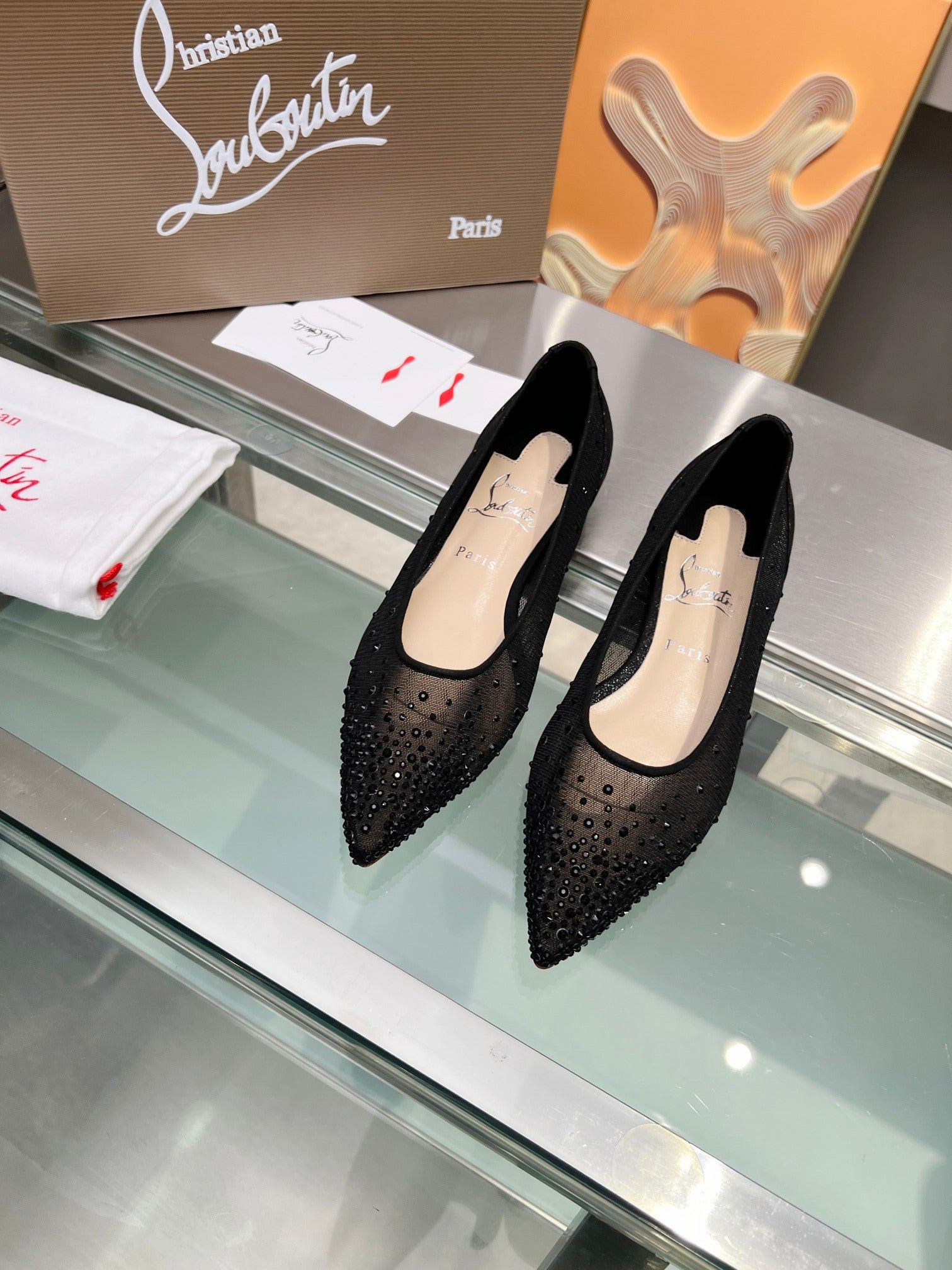 CL Follies Strass Flats Mesh Black