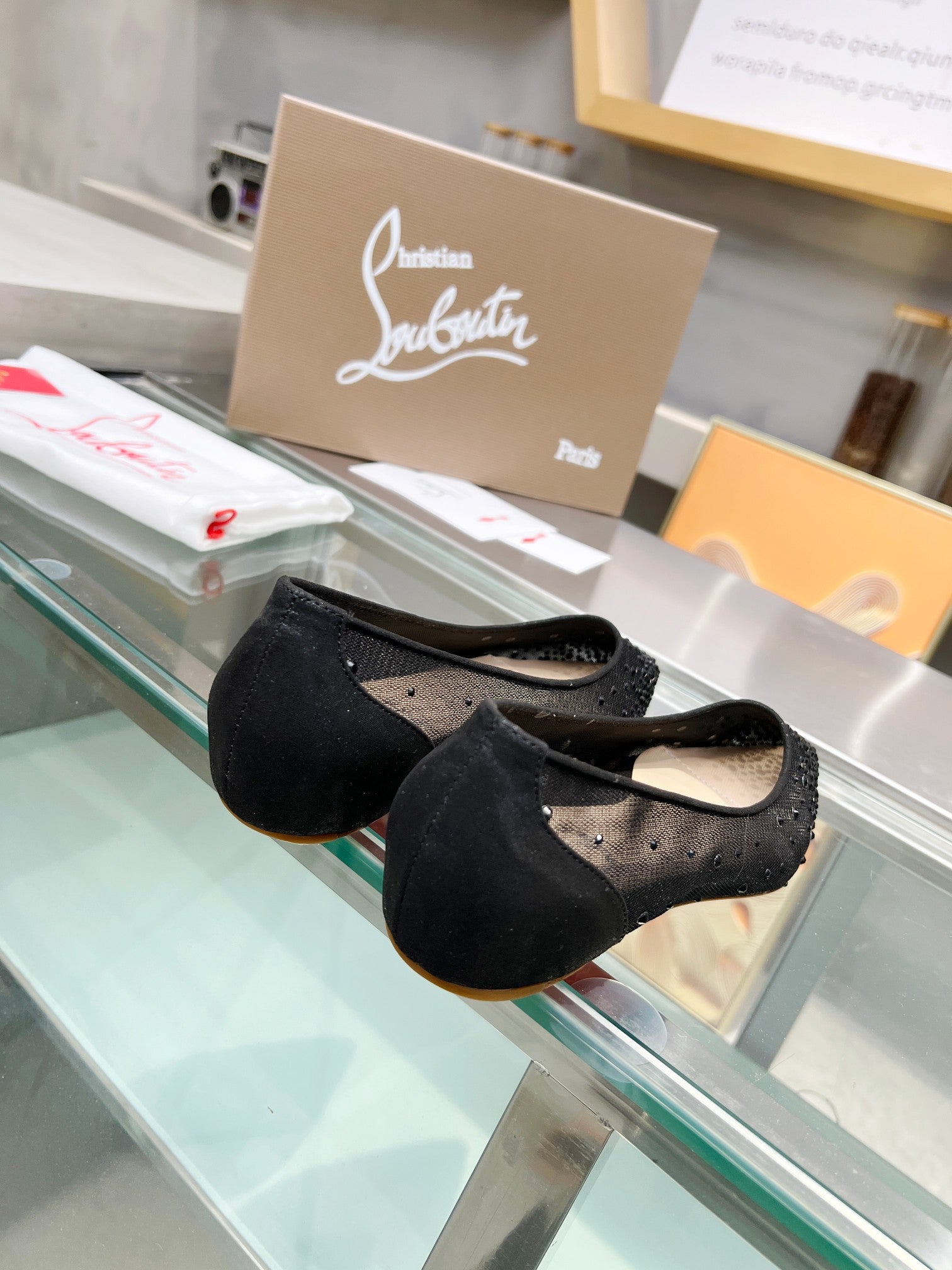 CL Follies Strass Flats Mesh Black