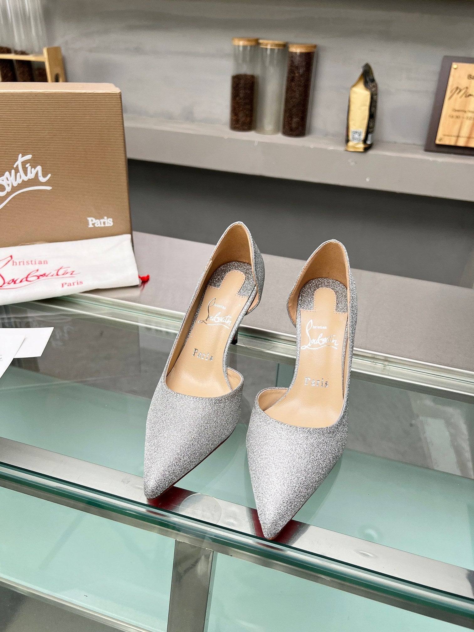 Cl Iriza 85mm Pumps Glittered Calf Leather Silver