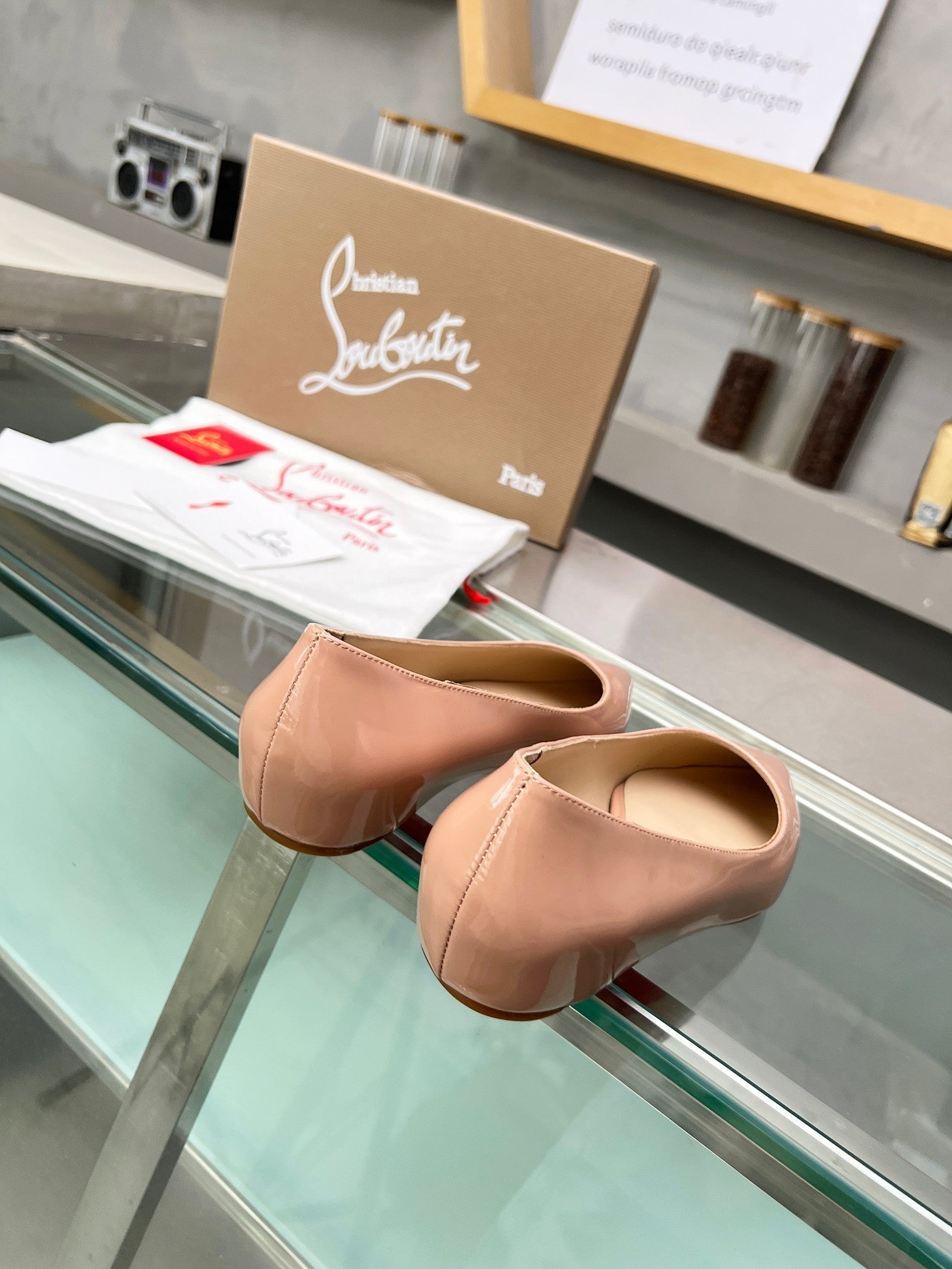 CL Kate Ballerina Flats Patent Leather Nude