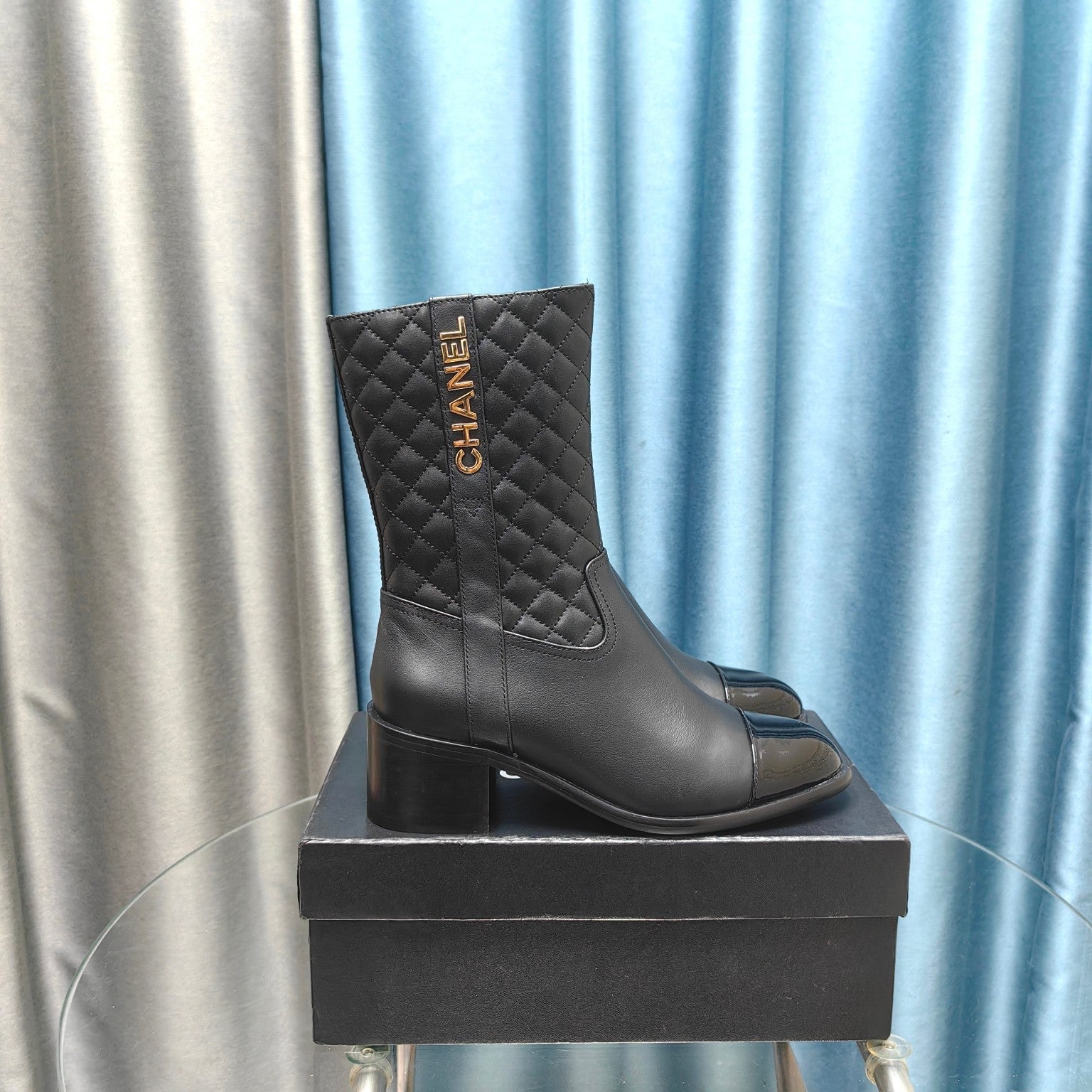CC Short Boots Black Quilted Cowhide And Lambskin