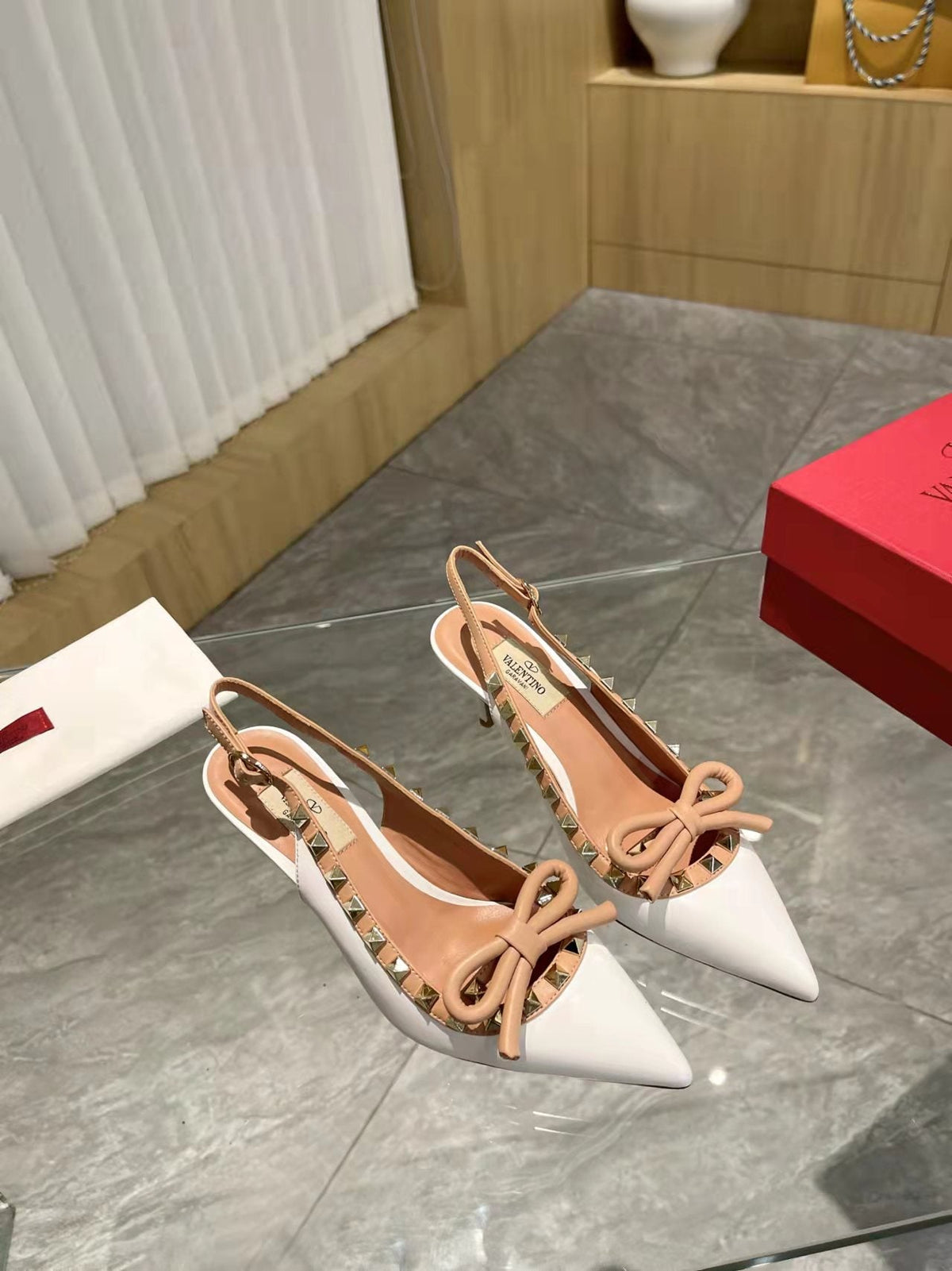Valentino Rockstud Bow Slingback Pumps 65mm Sheepskin