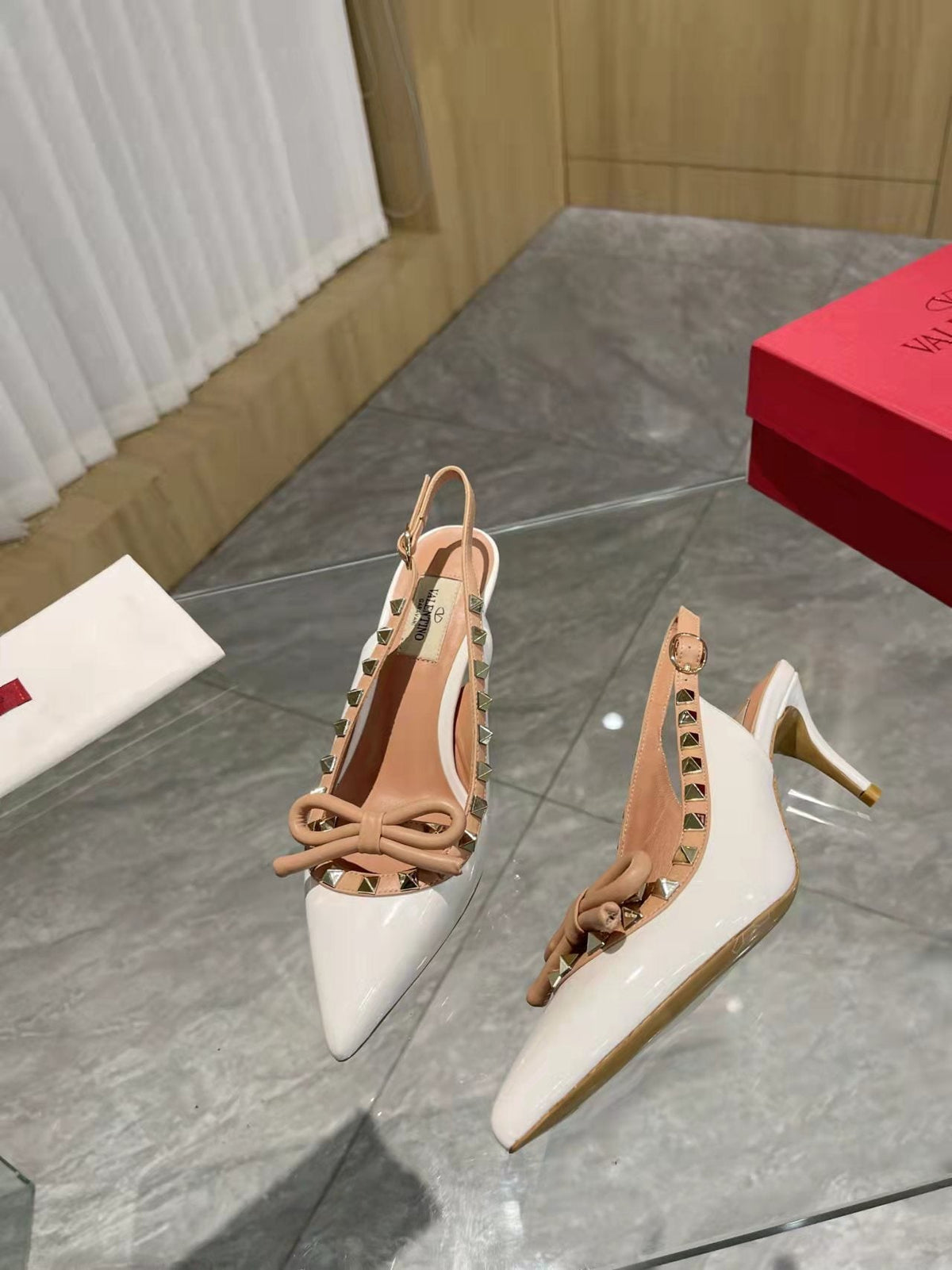 Valentino Rockstud Bow Slingback Pumps 65mm Patent Leather