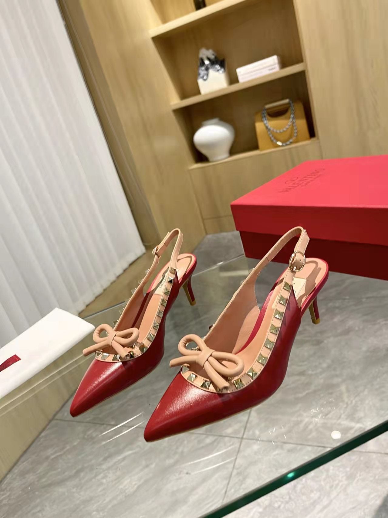 Valentino Rockstud Bow Slingback Pumps 65mm Sheepskin