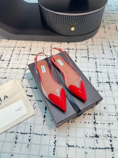 Alaia Heart Flat Slingbacks Red Sheepskin 800942