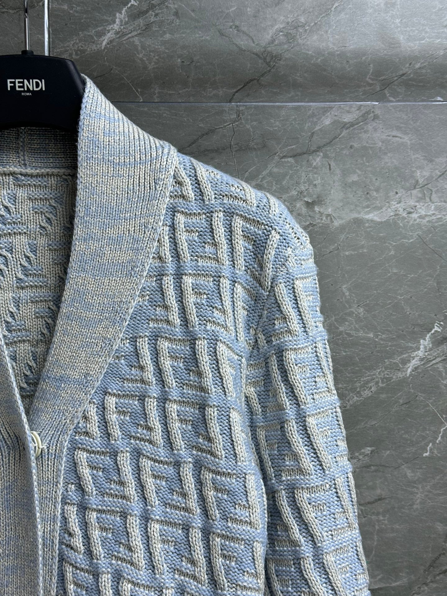 Fendi 2025 V-neck Cardigan Ligth Blue Wool