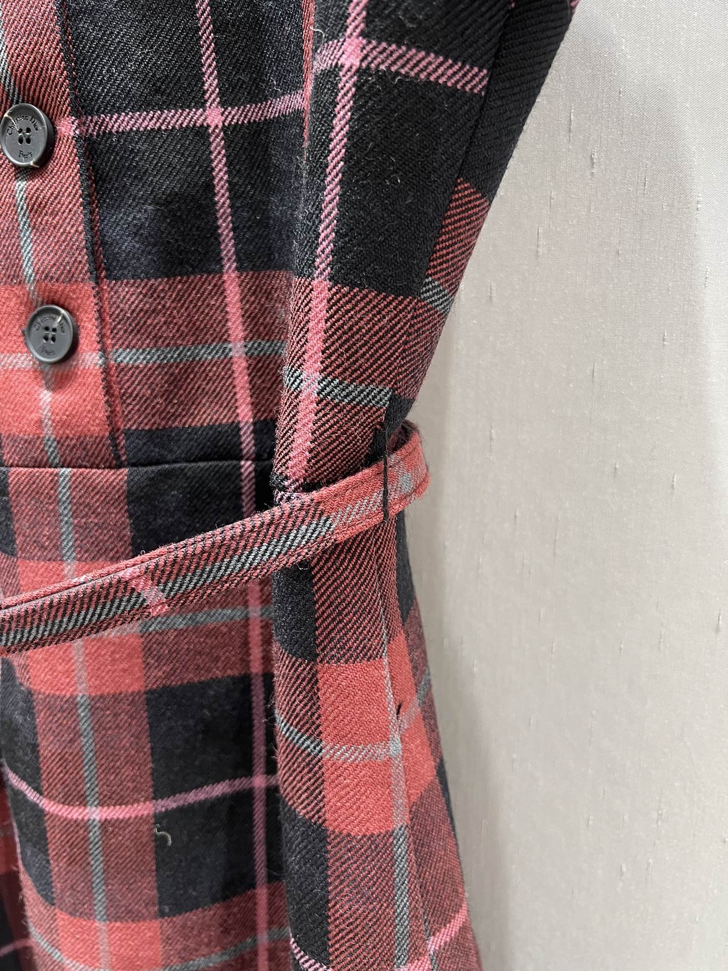 CD 25 Plaid Short-sleeved Dress Black Red Sheep Wool