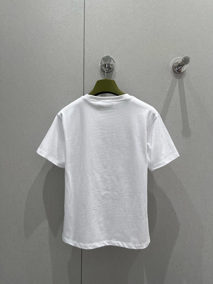 Gucci 2025 Print Short Sleeve T-shirt White Green Red Cotton