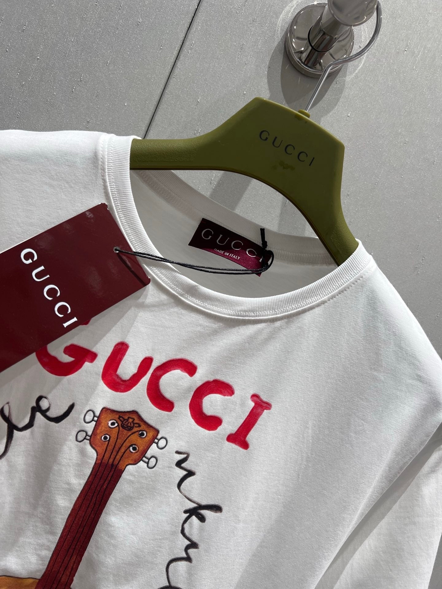Gucci 25 Cartoon Guitar Print Short-sleeved T-shirt White Cotton 215699