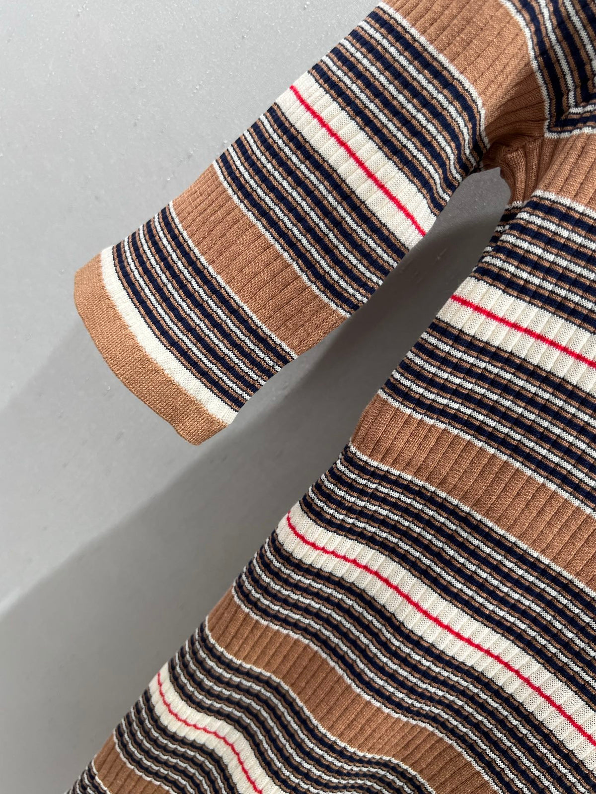 Prada 25 Striped Knitted Polo Short-sleeved Top Brown mix Black Cotton Poliamide 217945
