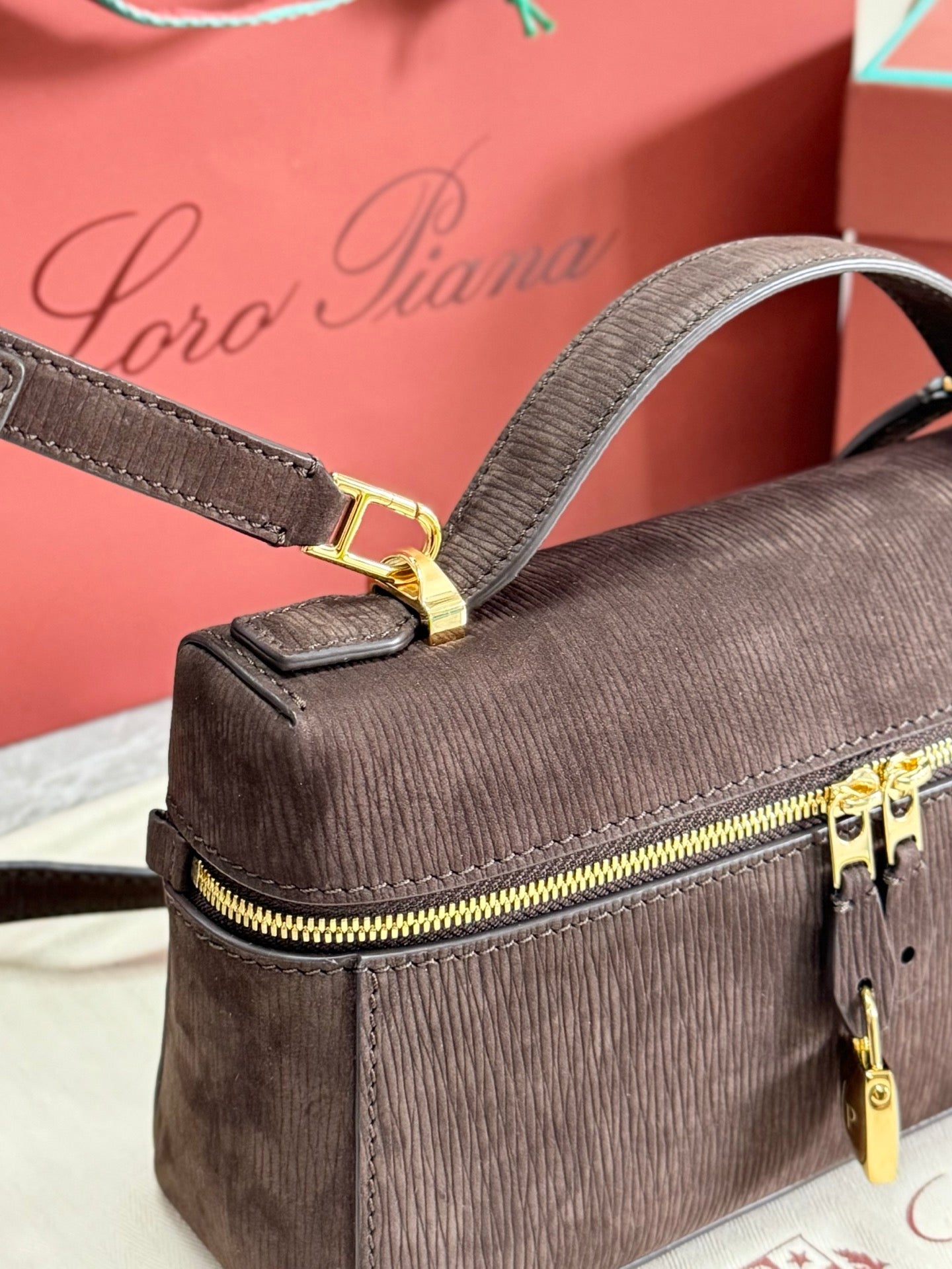 LP 2026 Extra Bag L23 Dark Chocolate Licorice Calfskin With Gold Hardware