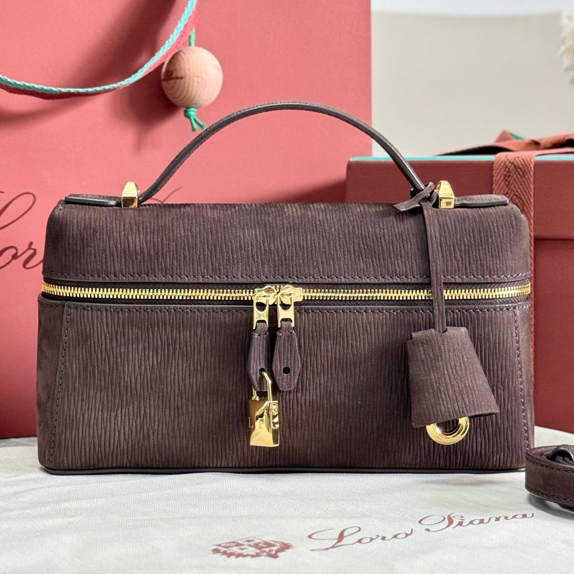LP 2026 Extra Bag L23 Dark Chocolate Licorice Calfskin With Gold Hardware