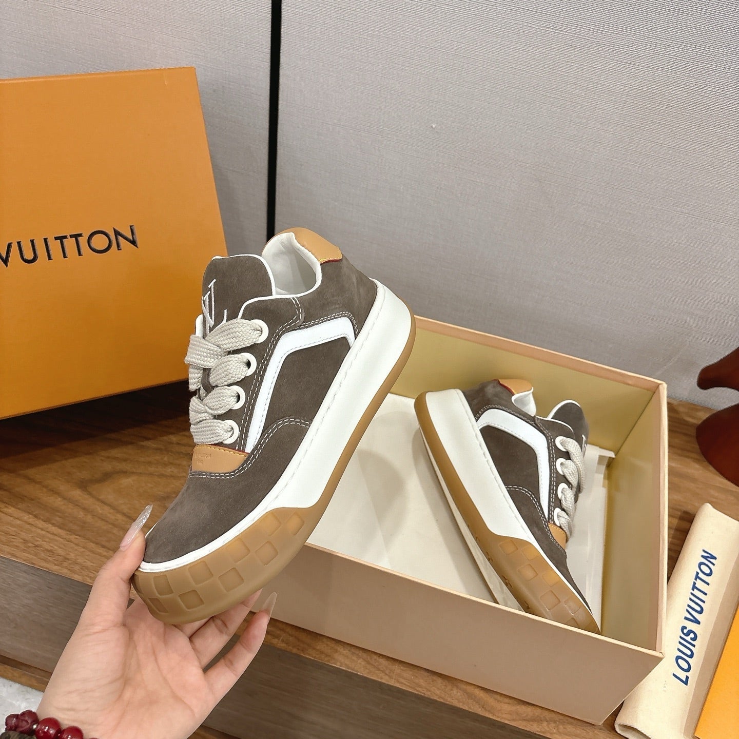 LV 2026 Tilted Sneaker Brown Suede Leather 594931