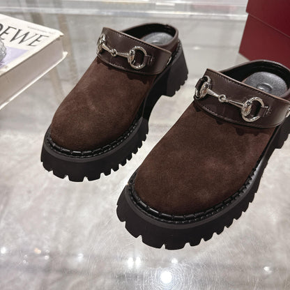 GG 2025 Horsebit Dark Brown mix Black Suede Sheepskin 416543
