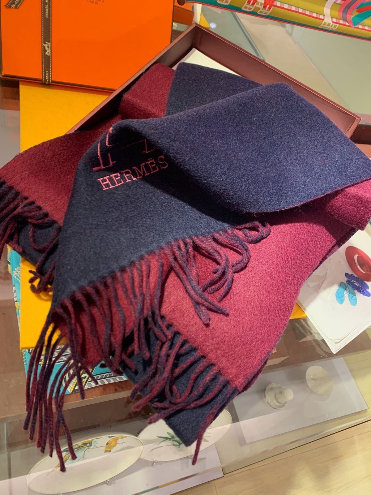 Scarf 200 CM In purple Black Mix Red Cashmere 394773