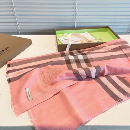 WIDE CHECK CASHMERE SCARF 200 CM IN ROSE PINK CASHMERE 407325