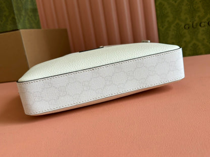SMALL CROSSBODY BAG 24 WITH TAG IN WHITE CALFSKIN AND CANVAS TRIM