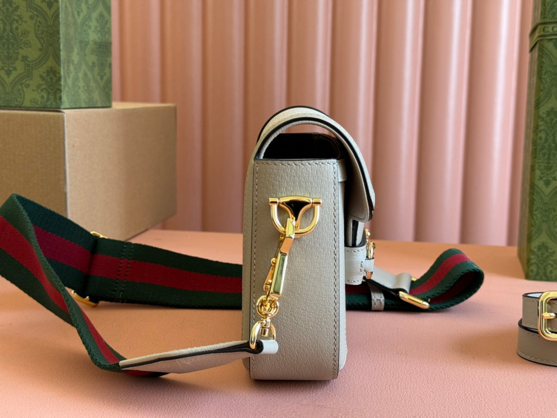 Gucci Horsebit 20.5 Bag Beige mix White Leather Canvas 244257