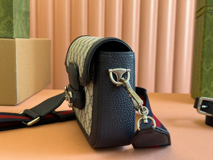 Gucci Horsebit Bag Ebony Blue Black  Leather Canvas 244258