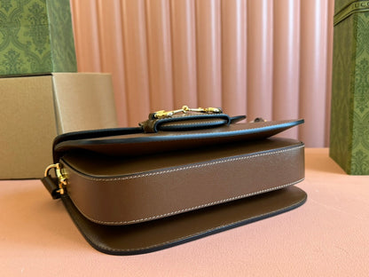 GG 1955 Horsebit Mini Bag 20cm Brown Calfskin Gold Hardware