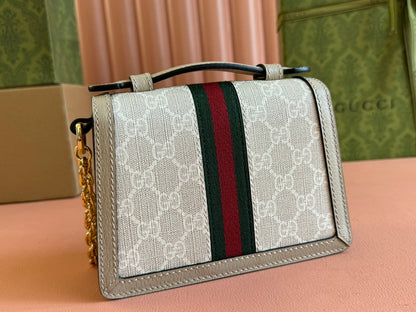 Gucci Ophidia 17.5cm Bag Beige White Canvas Leather 248488