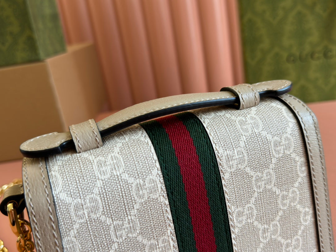 Gucci Ophidia 17.5cm Bag Beige White Canvas Leather 248488