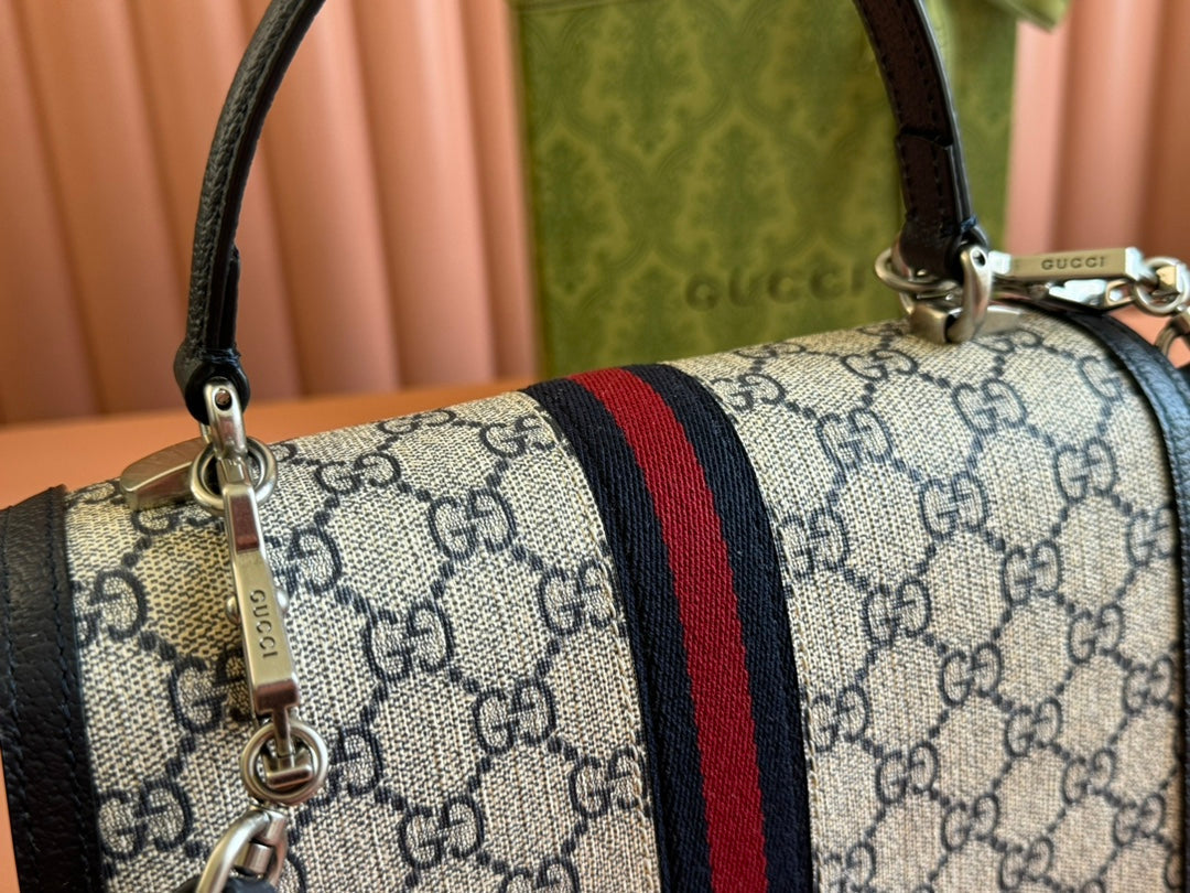 Gucci Ophidia 25cm Bag Ebony Black Canvas Leather 248493