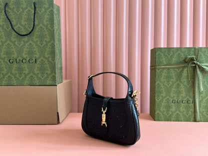 Gucci Jacket Bag Black Lizard Rhinestones 248590