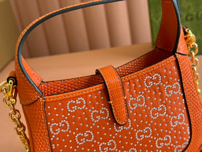 Gucci Jacket Bag Orange Lizard Rhinestones 248591