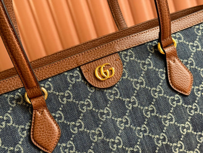 Gucci Ophidia 38cm Bag Blue Brown Leather Canvas 244458