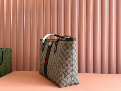 Gucci Ophidia 38cm Bag Beige Brown Leather Canvas 244455