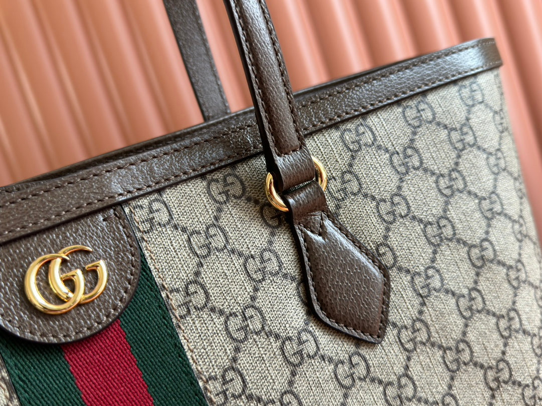 Gucci Ophidia 38cm Bag Beige Brown Leather Canvas 244455